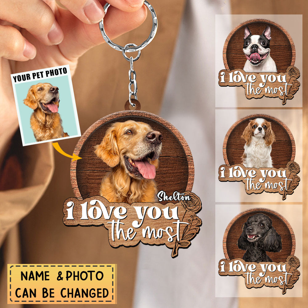 Personalized Custom Cutie Puppy &amp; Kitty And Name Wooden Keychain