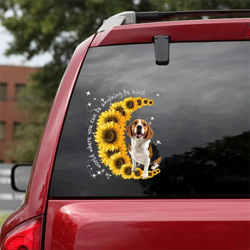 Beagle-Sunflower Be Kind Car Sticker