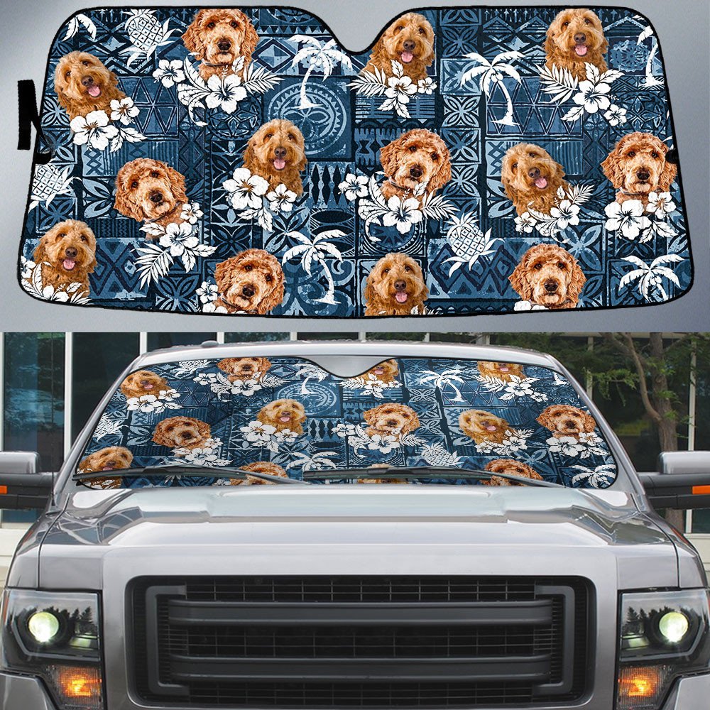 Goldendoodle-Tropical Pattern Coconut Pineapple  Car Sun Shade Cover Auto Windshield
