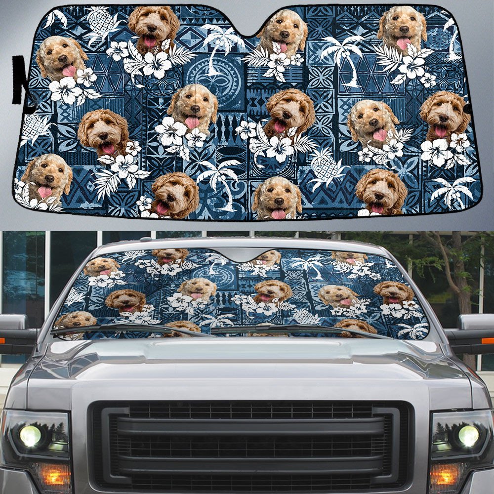 Labradoodle-Tropical Pattern Coconut Pineapple  Car Sun Shade Cover Auto Windshield
