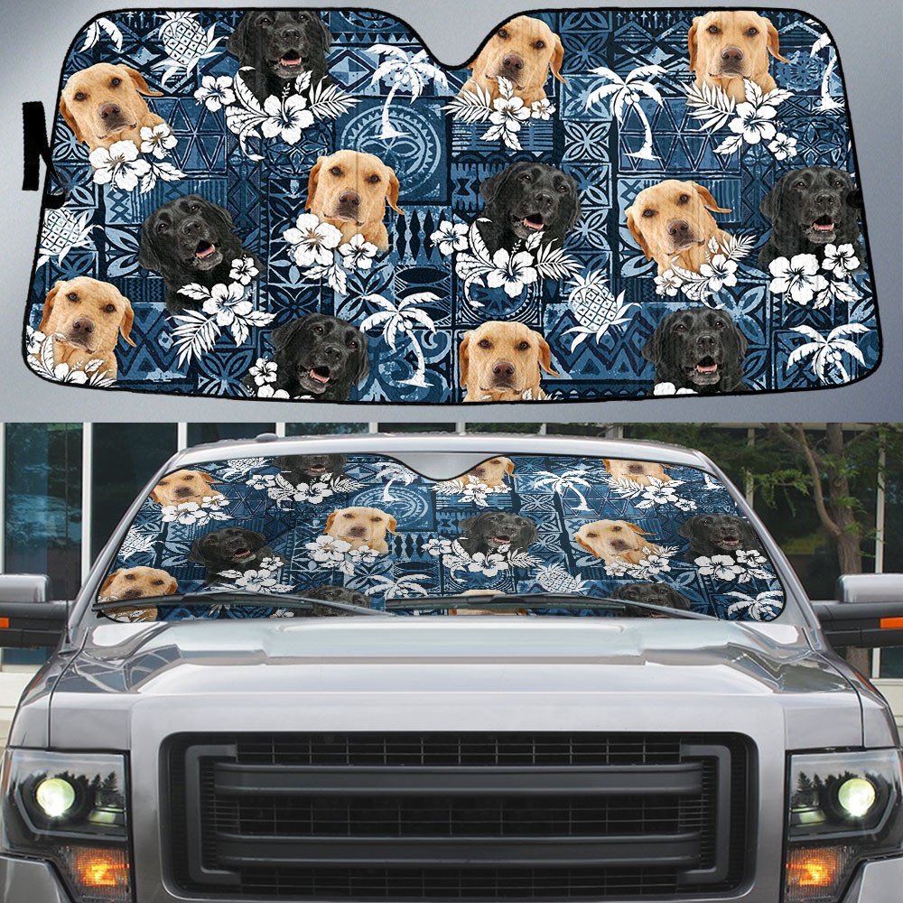Labrador Retriever-Tropical Pattern Coconut Pineapple  Car Sun Shade Cover Auto Windshield