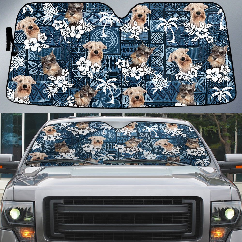 Miniature Schnauzer-Tropical Pattern Coconut Pineapple  Car Sun Shade Cover Auto Windshield
