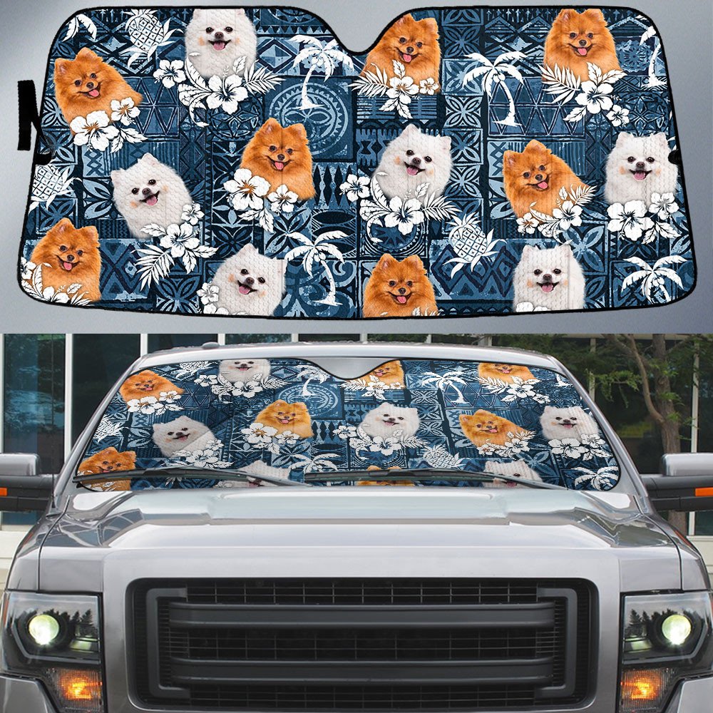 Pomeranian-Tropical Pattern Coconut Pineapple  Car Sun Shade Cover Auto Windshield