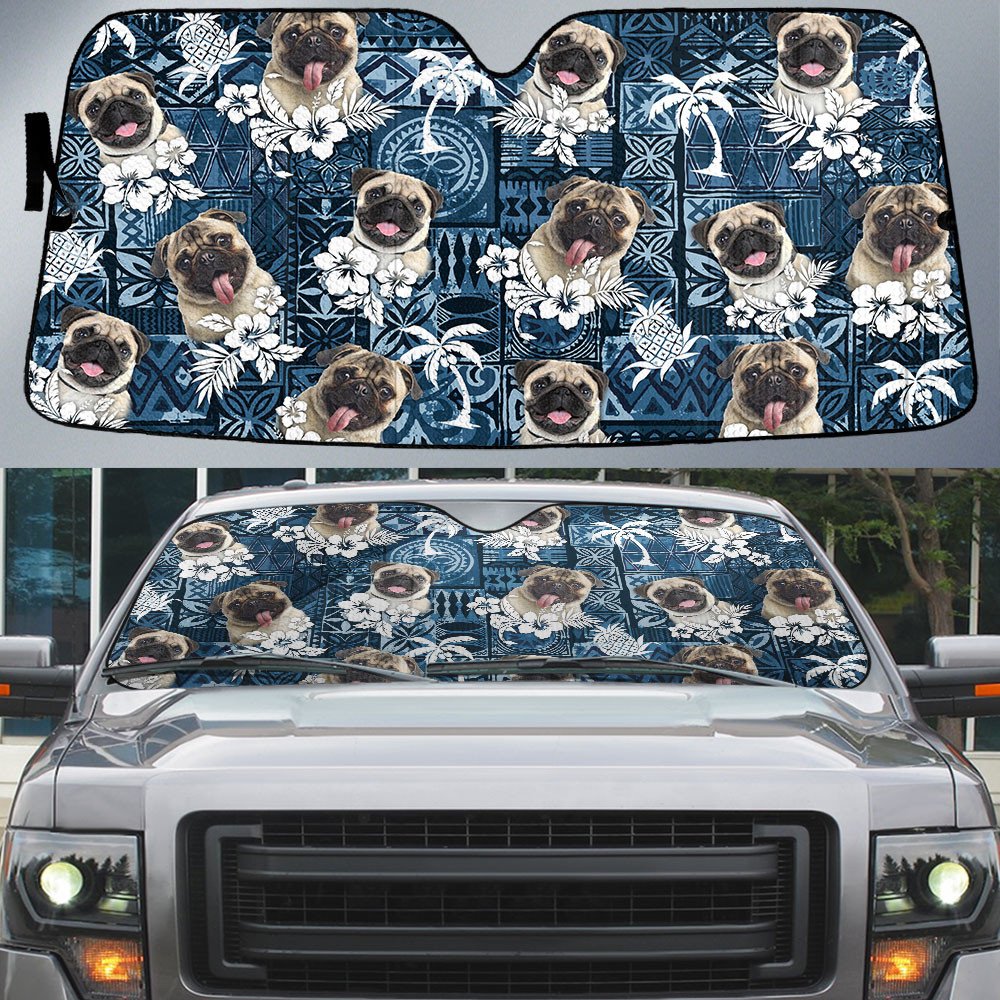 Pug-Tropical Pattern Coconut Pineapple  Car Sun Shade Cover Auto Windshield