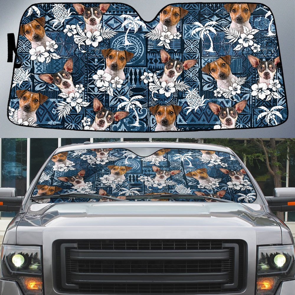 Rat Terrier-Tropical Pattern Coconut Pineapple  Car Sun Shade Cover Auto Windshield
