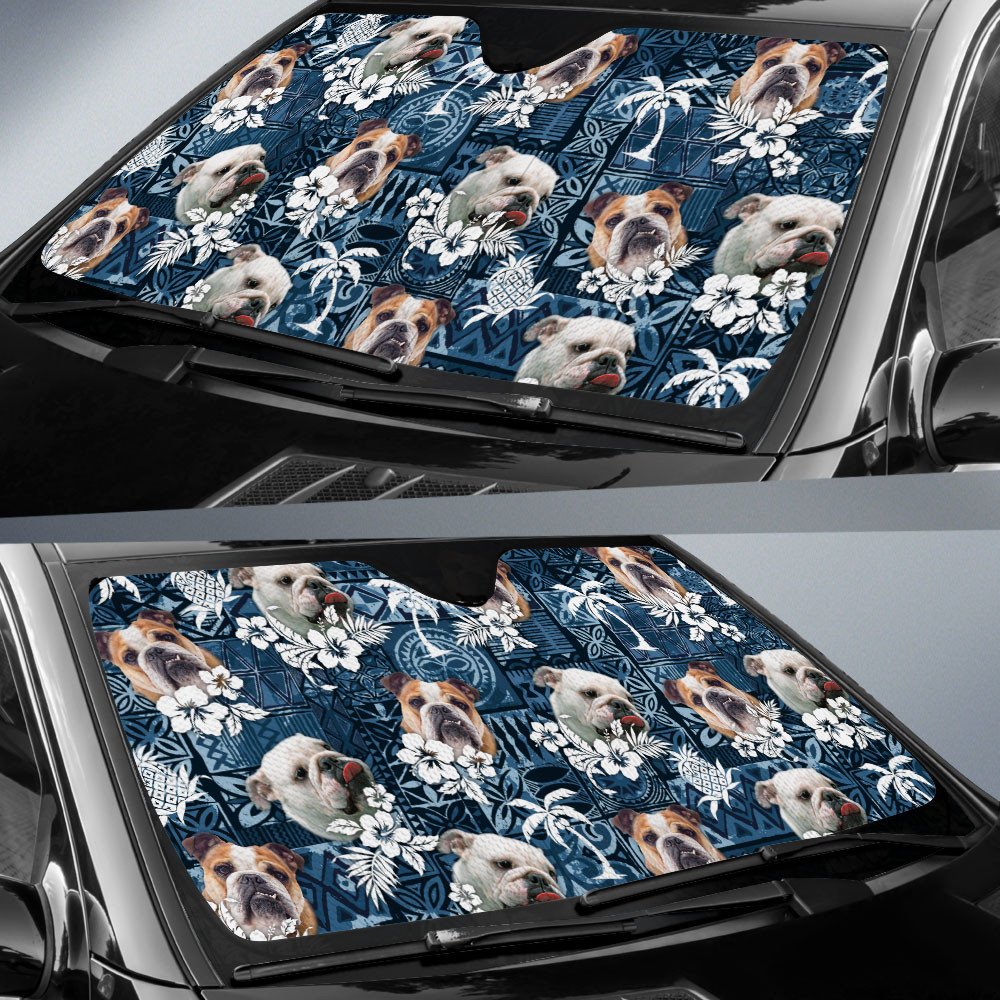 American Bulldog-Tropical Pattern Coconut Pineapple  Car Sun Shade Cover Auto Windshield