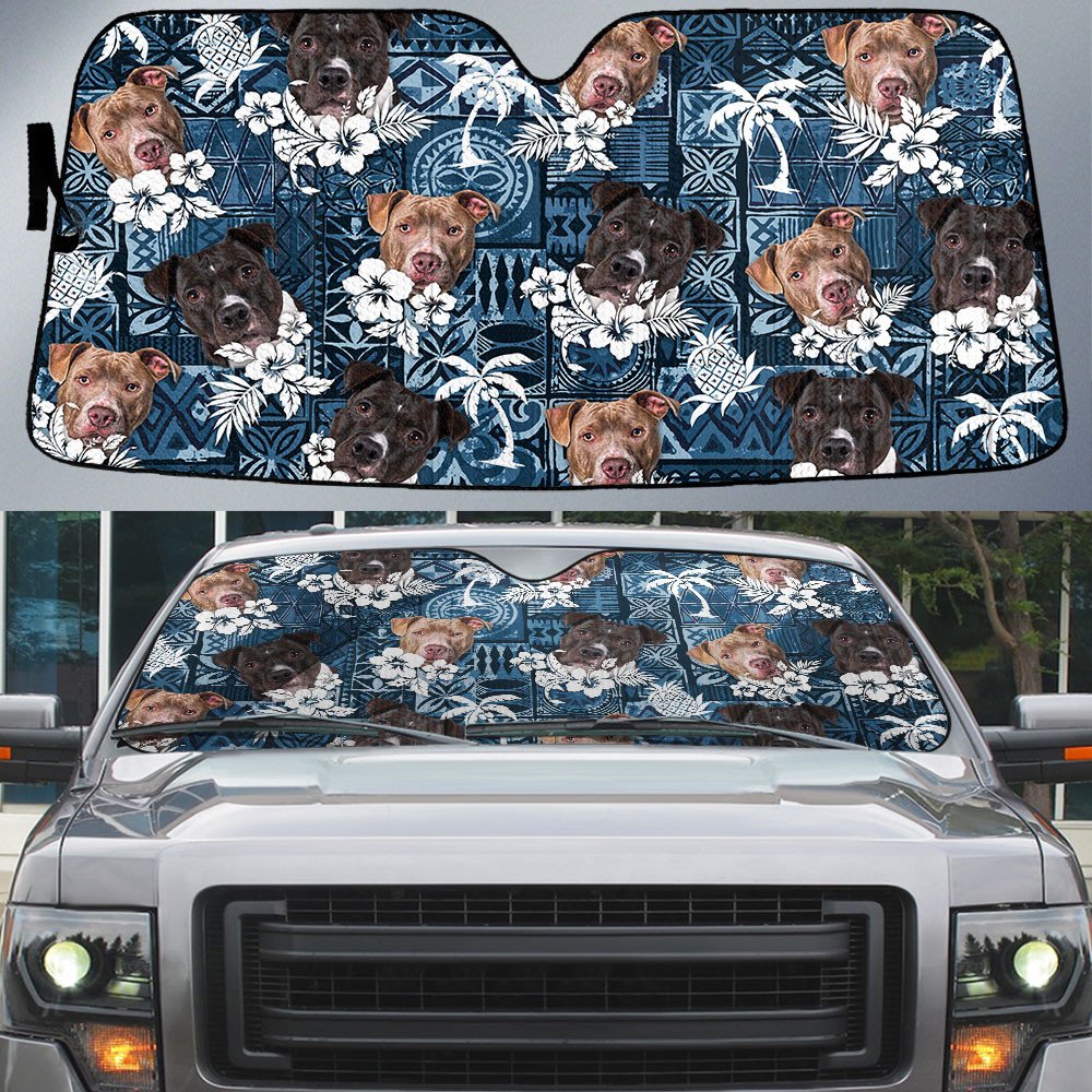 American Staffordshire Terrier-Tropical Pattern Coconut Pineapple  Car Sun Shade Cover Auto Windshield