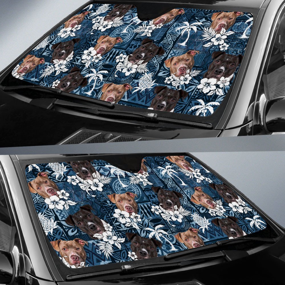 American Staffordshire Terrier-Tropical Pattern Coconut Pineapple  Car Sun Shade Cover Auto Windshield