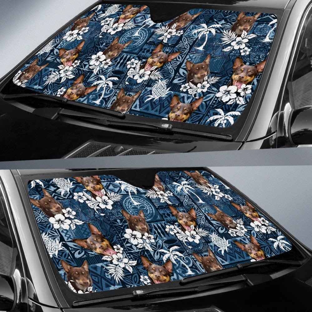 Australian Kelpie-Tropical Pattern Coconut Pineapple  Car Sun Shade Cover Auto Windshield