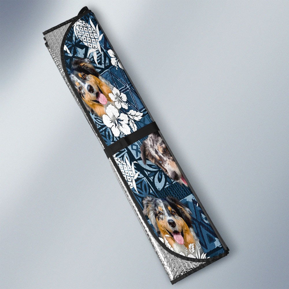 Australian Shepherd-Tropical Pattern Coconut Pineapple  Car Sun Shade Cover Auto Windshield
