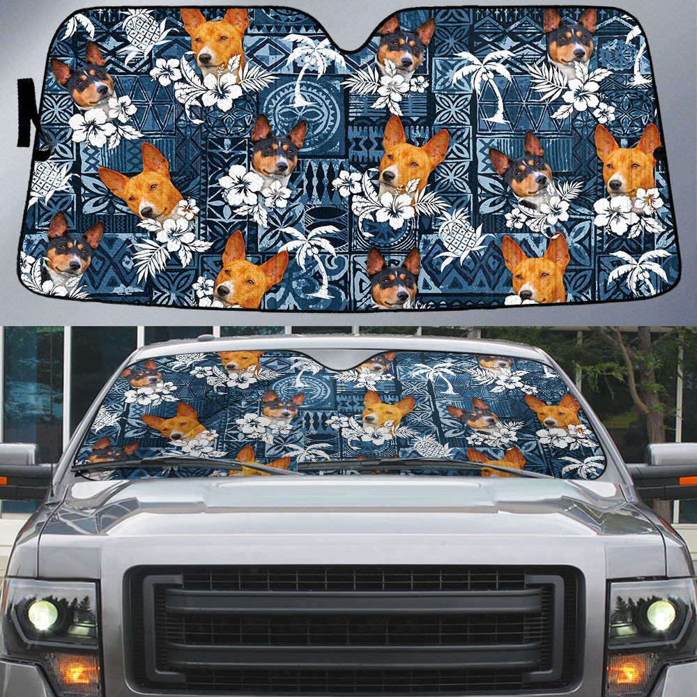 Basenji-Tropical Pattern Coconut Pineapple  Car Sun Shade Cover Auto Windshield