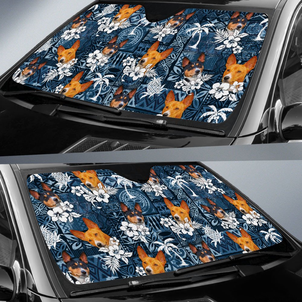 Basenji-Tropical Pattern Coconut Pineapple  Car Sun Shade Cover Auto Windshield