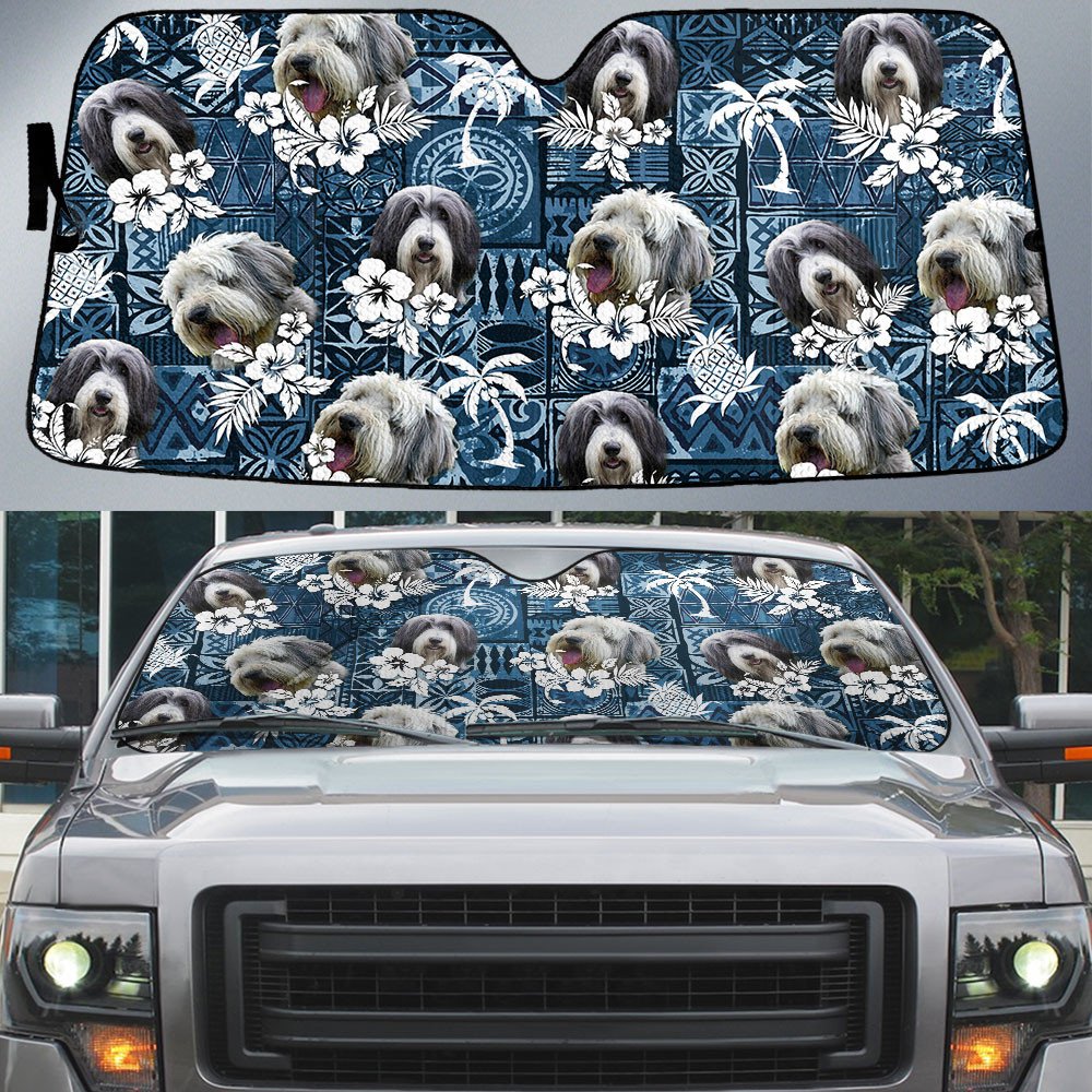 Bearded Collie-Tropical Pattern Coconut Pineapple  Car Sun Shade Cover Auto Windshield