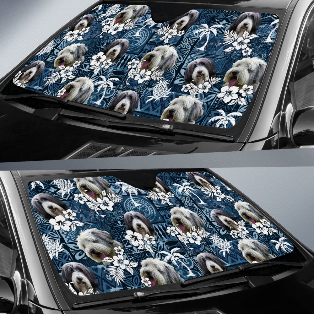 Bearded Collie-Tropical Pattern Coconut Pineapple  Car Sun Shade Cover Auto Windshield