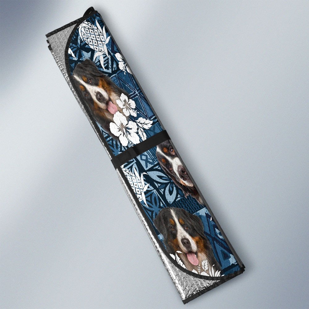 Bernese Mountain Dog-Tropical Pattern Coconut Pineapple  Car Sun Shade Cover Auto Windshield