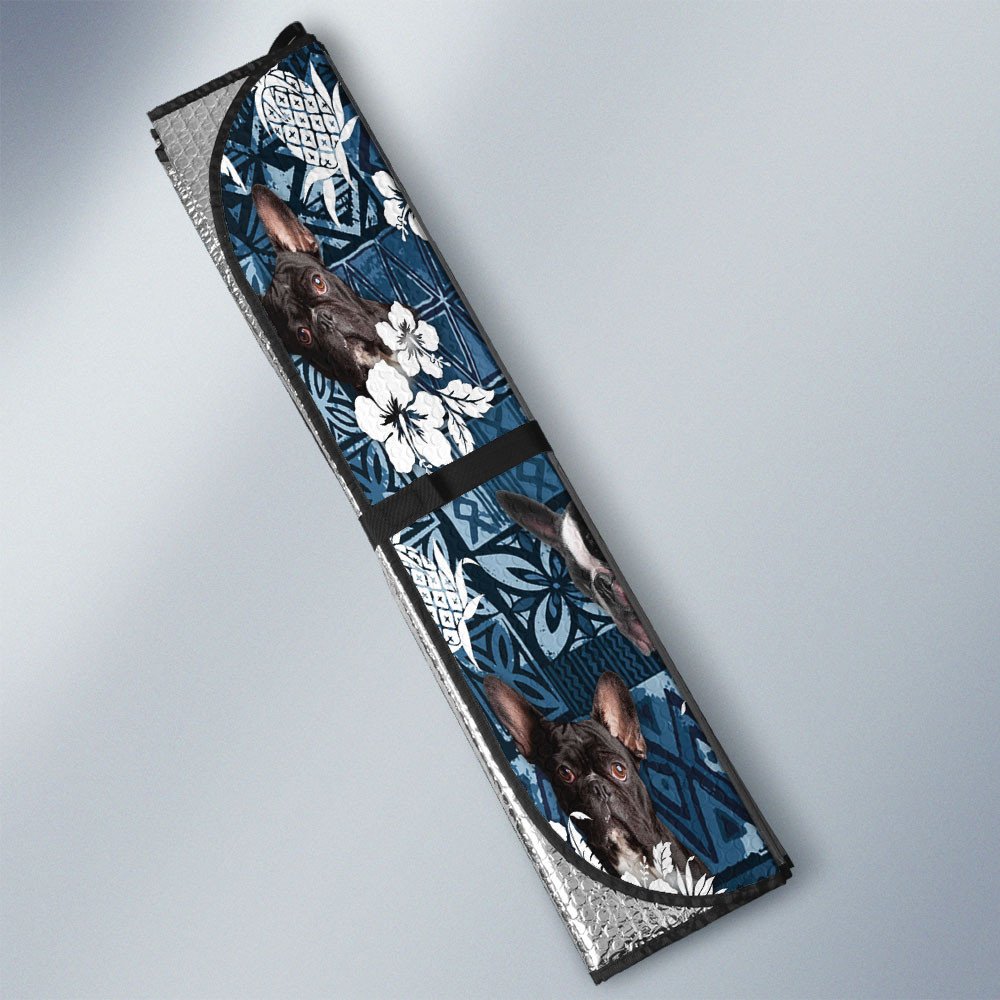 Boston Terrier-Tropical Pattern Coconut Pineapple  Car Sun Shade Cover Auto Windshield