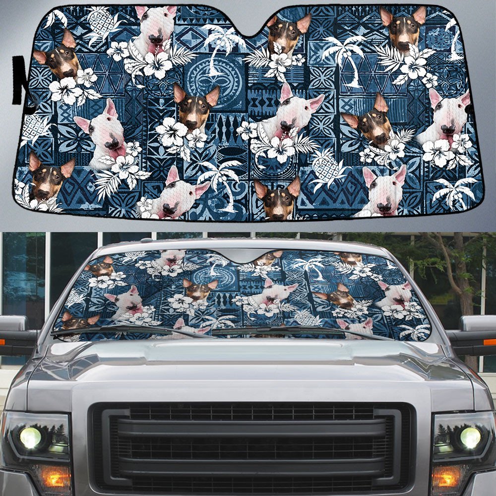 Bull Terrier-Tropical Pattern Coconut Pineapple  Car Sun Shade Cover Auto Windshield