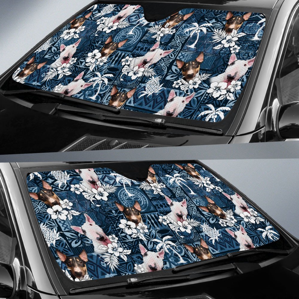 Bull Terrier-Tropical Pattern Coconut Pineapple  Car Sun Shade Cover Auto Windshield