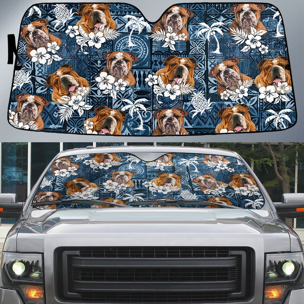 Bulldog-Tropical Pattern Coconut Pineapple  Car Sun Shade Cover Auto Windshield