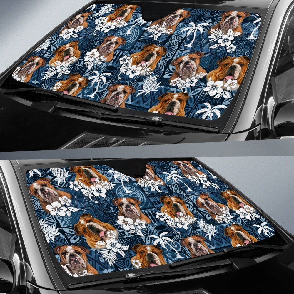 Bulldog-Tropical Pattern Coconut Pineapple  Car Sun Shade Cover Auto Windshield