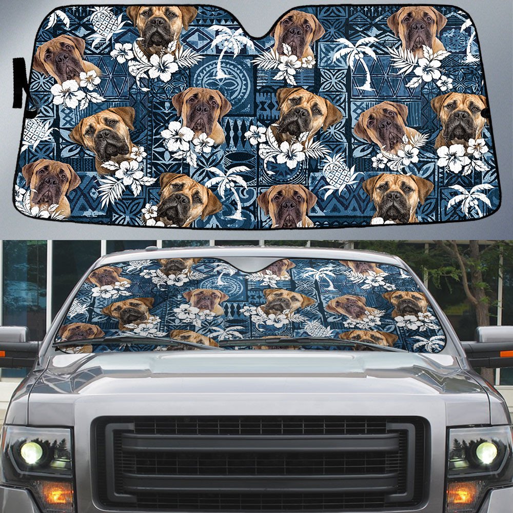 Bullmastiff-Tropical Pattern Coconut Pineapple  Car Sun Shade Cover Auto Windshield