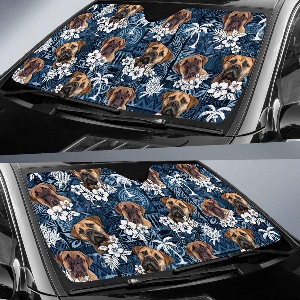 Bullmastiff-Tropical Pattern Coconut Pineapple  Car Sun Shade Cover Auto Windshield