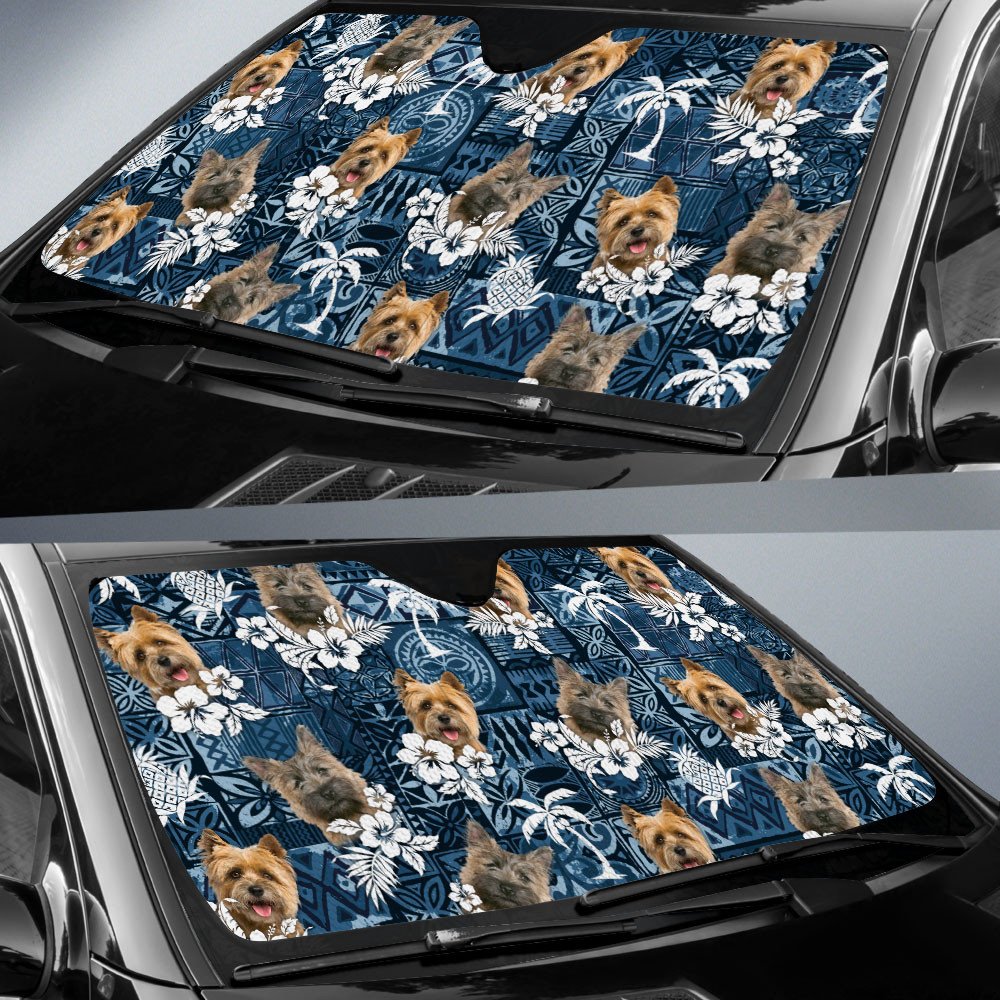 Cairn Terrier-Tropical Pattern Coconut Pineapple  Car Sun Shade Cover Auto Windshield
