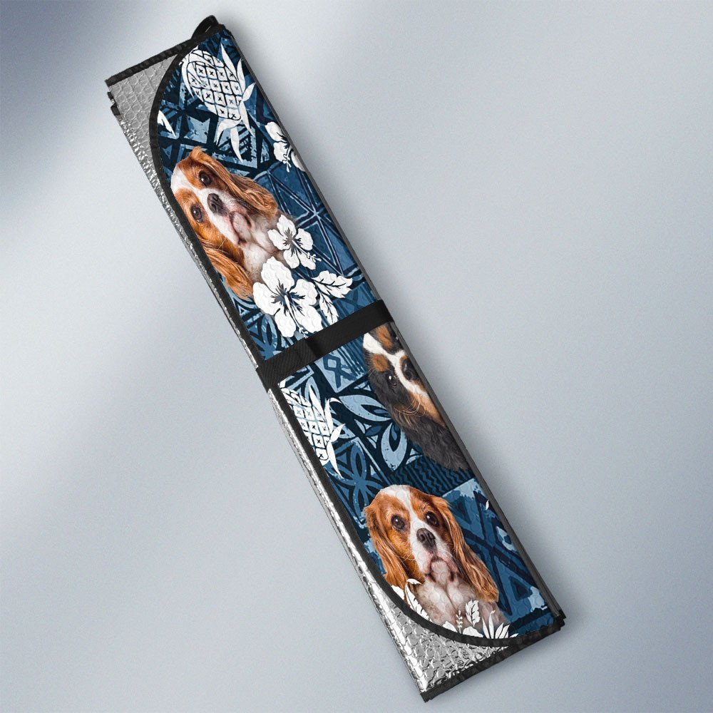 Cavalier King Charles Spaniel-Tropical Pattern Coconut Pineapple  Car Sun Shade Cover Auto Windshield