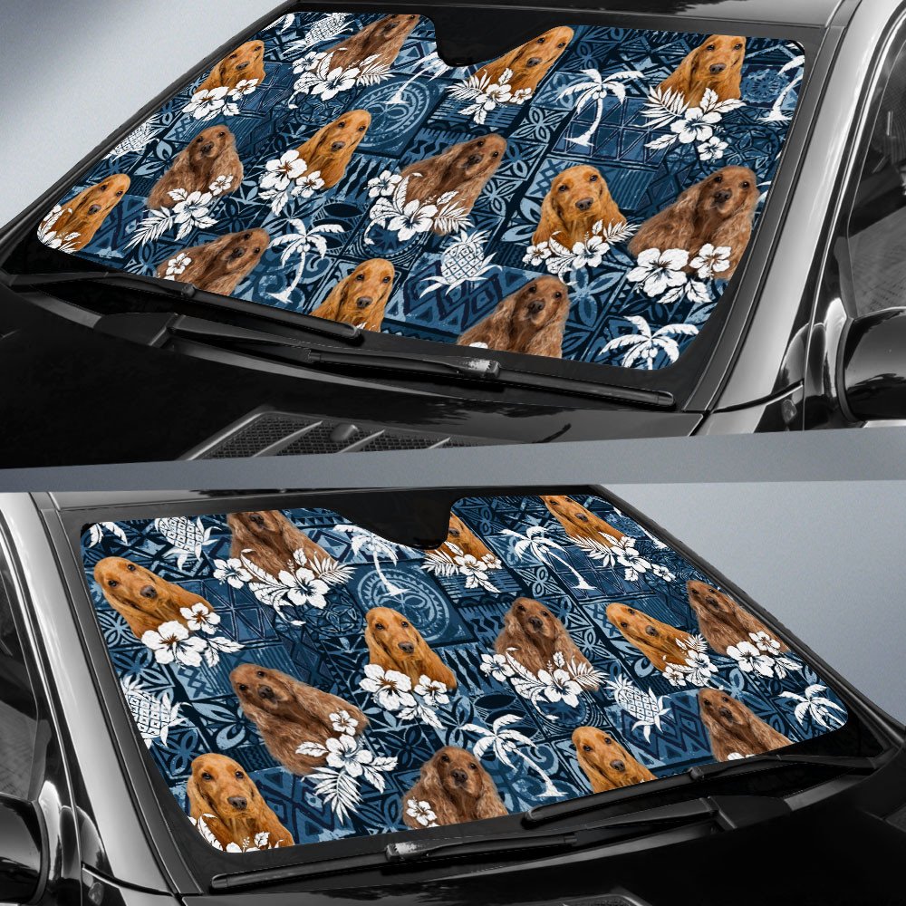 Cocker Spaniel-Tropical Pattern Coconut Pineapple  Car Sun Shade Cover Auto Windshield