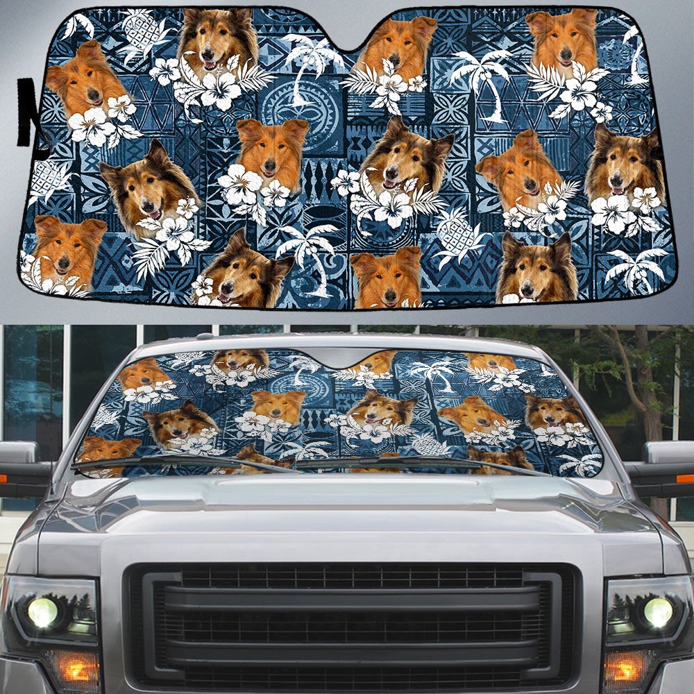 Collie-Tropical Pattern Coconut Pineapple  Car Sun Shade Cover Auto Windshield