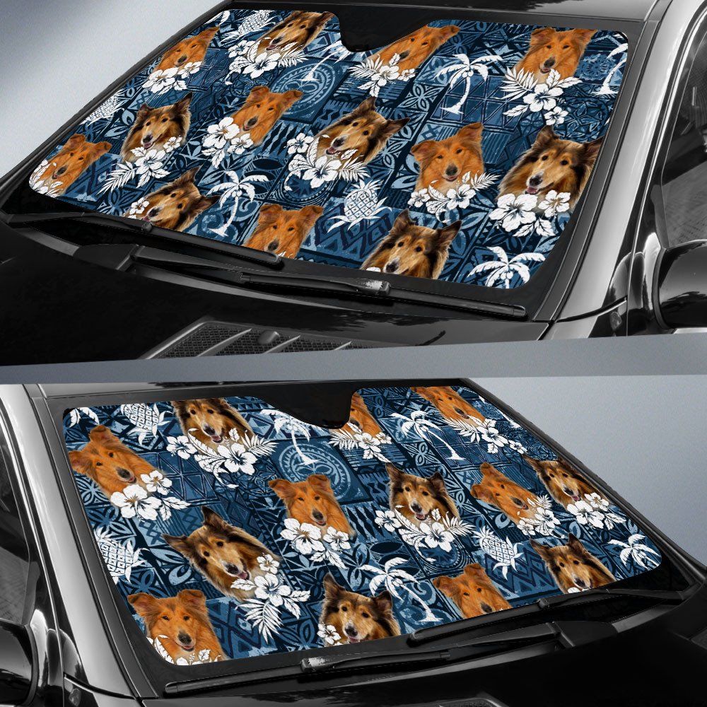 Collie-Tropical Pattern Coconut Pineapple  Car Sun Shade Cover Auto Windshield