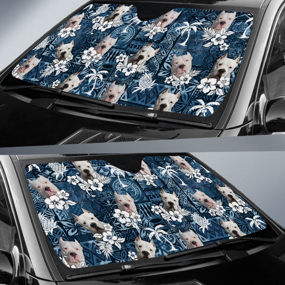 Dogo Argentino-Tropical Pattern Coconut Pineapple  Car Sun Shade Cover Auto Windshield