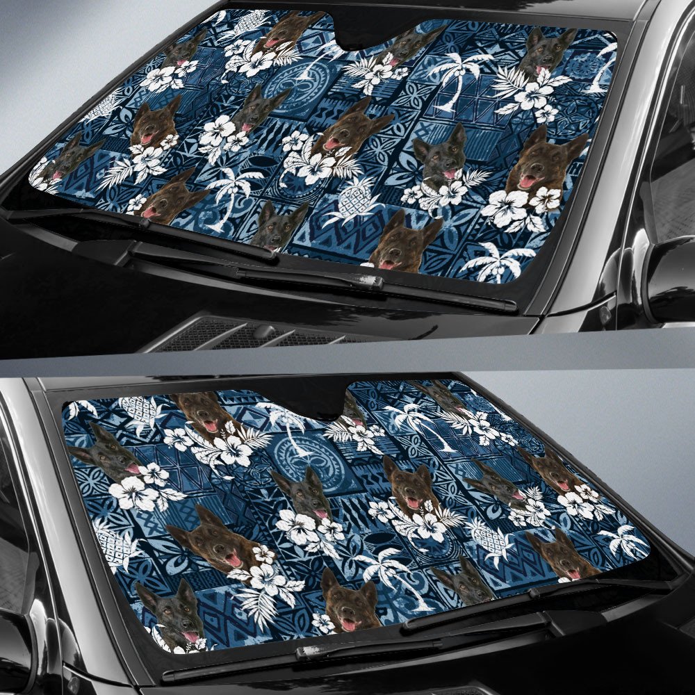 Dutch Shepherd-Tropical Pattern Coconut Pineapple  Car Sun Shade Cover Auto Windshield