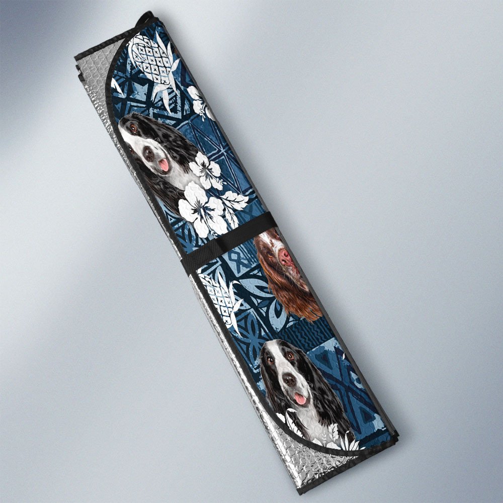English Springer Spaniel-Tropical Pattern Coconut Pineapple  Car Sun Shade Cover Auto Windshield