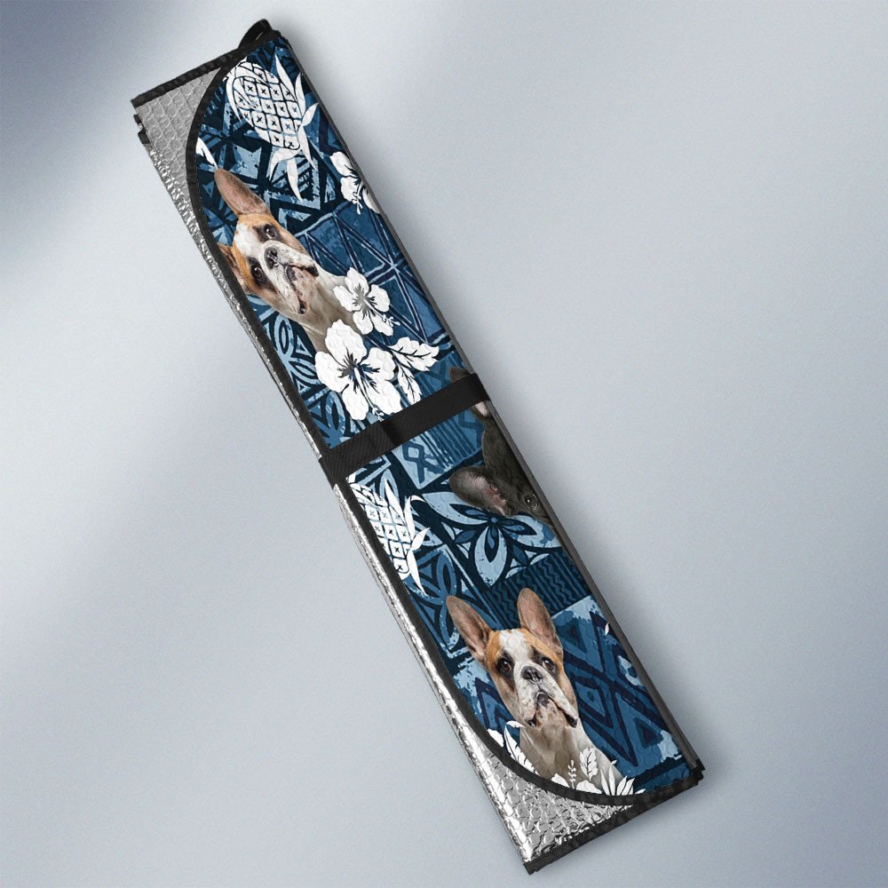 French Bulldog-Tropical Pattern Coconut Pineapple  Car Sun Shade Cover Auto Windshield
