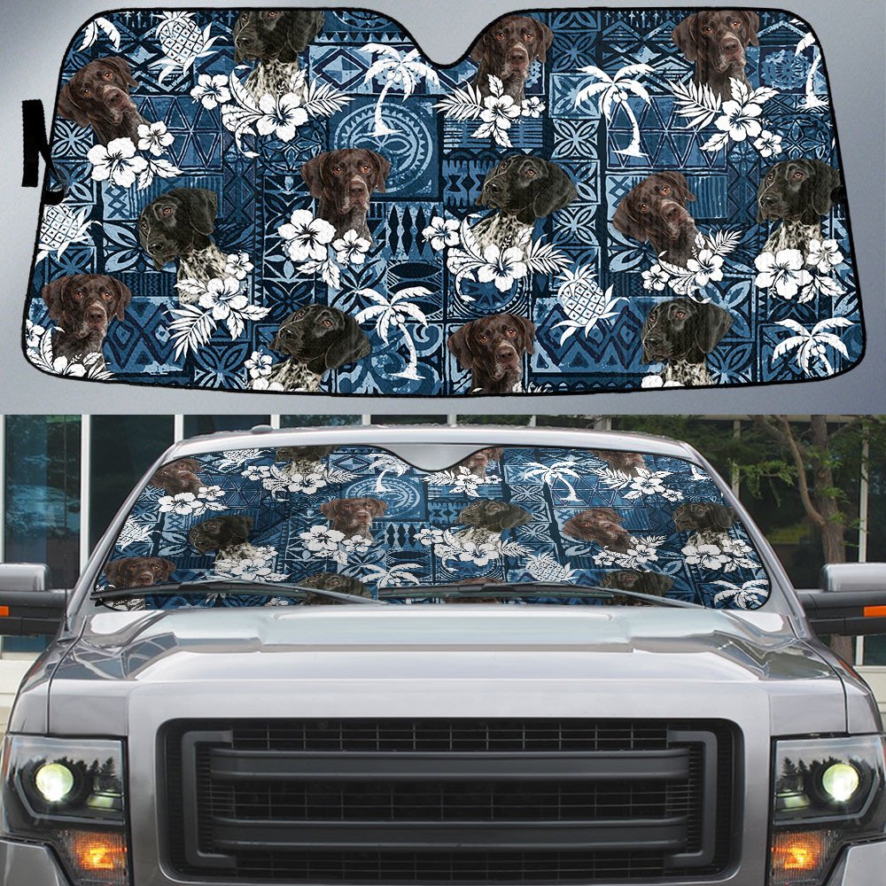 German Shorthaired Pointer-Tropical Pattern Coconut Pineapple  Car Sun Shade Cover Auto Windshield