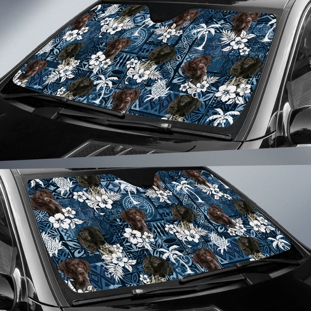 German Shorthaired Pointer-Tropical Pattern Coconut Pineapple  Car Sun Shade Cover Auto Windshield