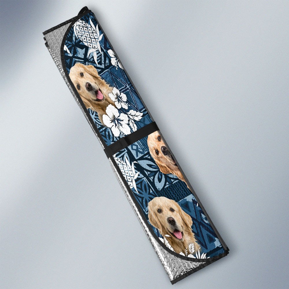 Golden Retriever-Tropical Pattern Coconut Pineapple  Car Sun Shade Cover Auto Windshield