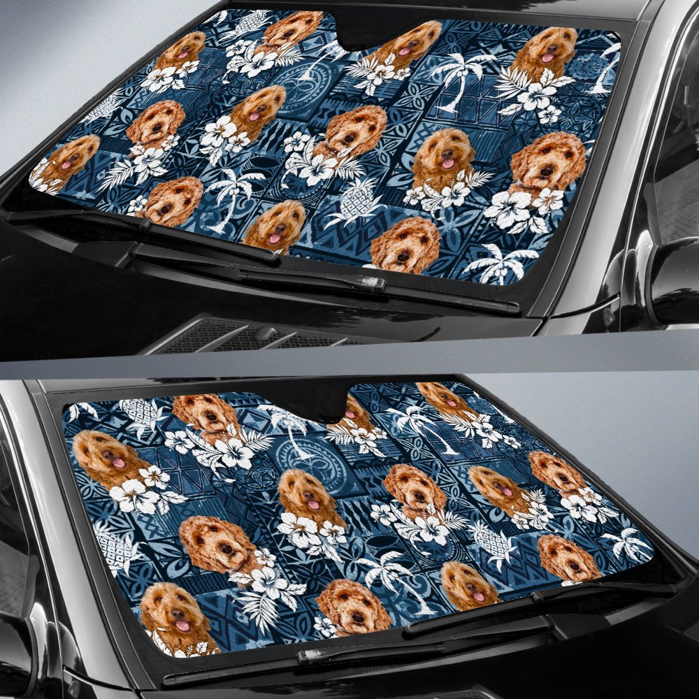 Goldendoodle-Tropical Pattern Coconut Pineapple  Car Sun Shade Cover Auto Windshield