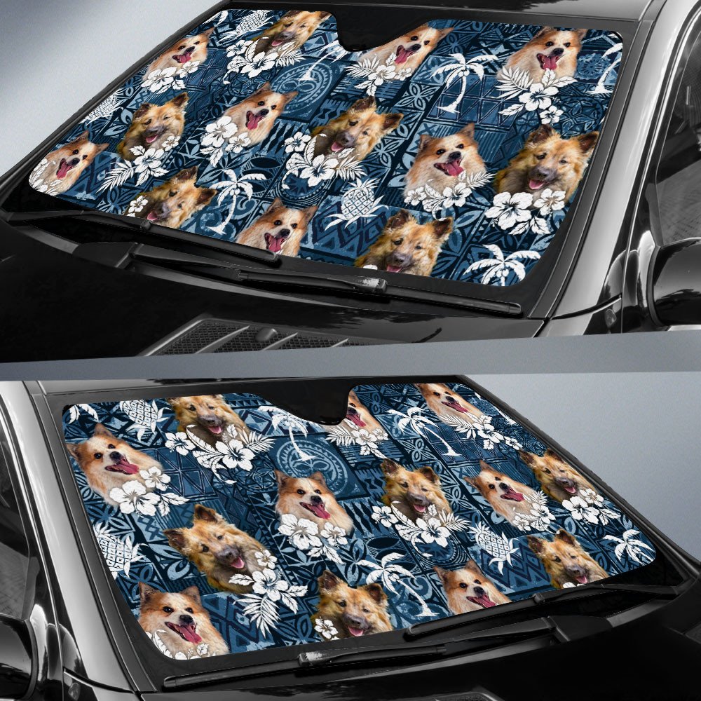 Icelandic Sheepdog-Tropical Pattern Coconut Pineapple  Car Sun Shade Cover Auto Windshield