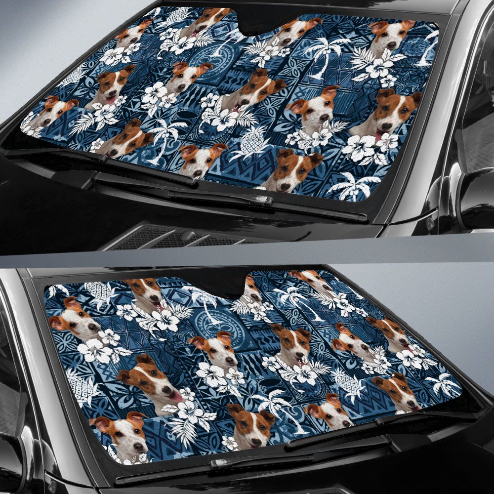 Jack Russell Terrier-Tropical Pattern Coconut Pineapple  Car Sun Shade Cover Auto Windshield