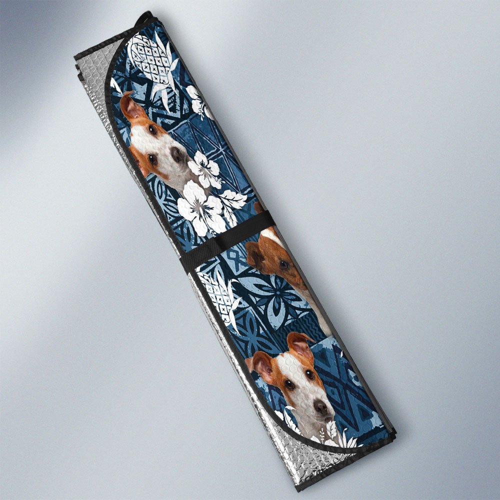 Jack Russell Terrier-Tropical Pattern Coconut Pineapple  Car Sun Shade Cover Auto Windshield