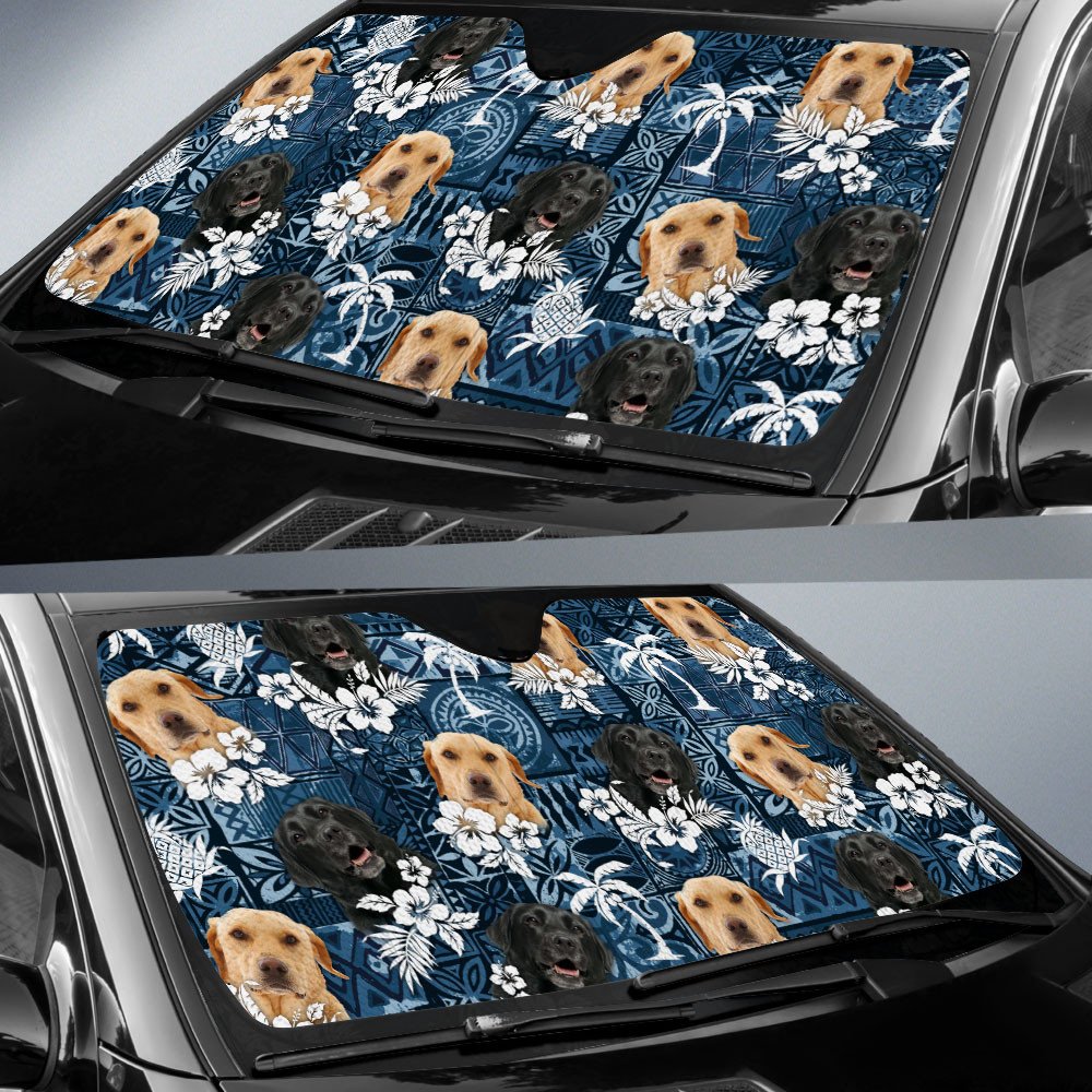 Labrador Retriever-Tropical Pattern Coconut Pineapple  Car Sun Shade Cover Auto Windshield