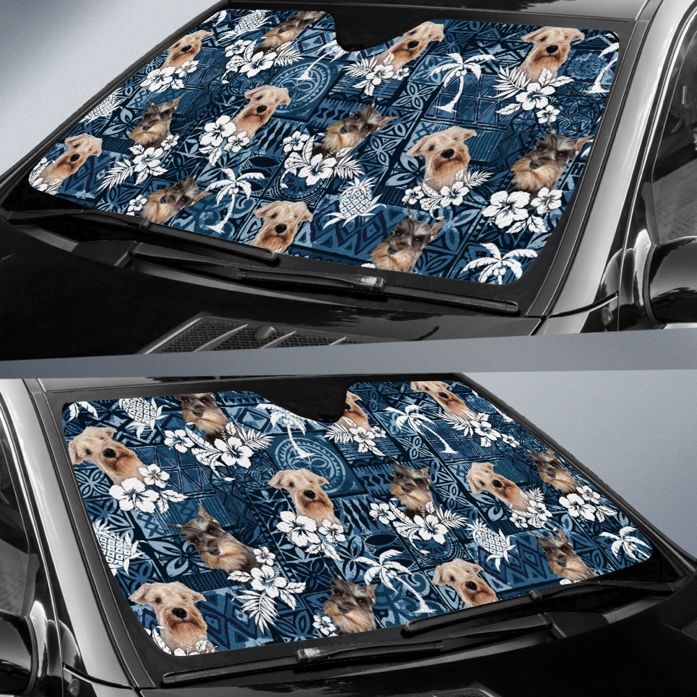 Miniature Schnauzer-Tropical Pattern Coconut Pineapple  Car Sun Shade Cover Auto Windshield