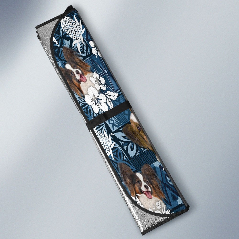 Papillon Dog-Tropical Pattern Coconut Pineapple  Car Sun Shade Cover Auto Windshield