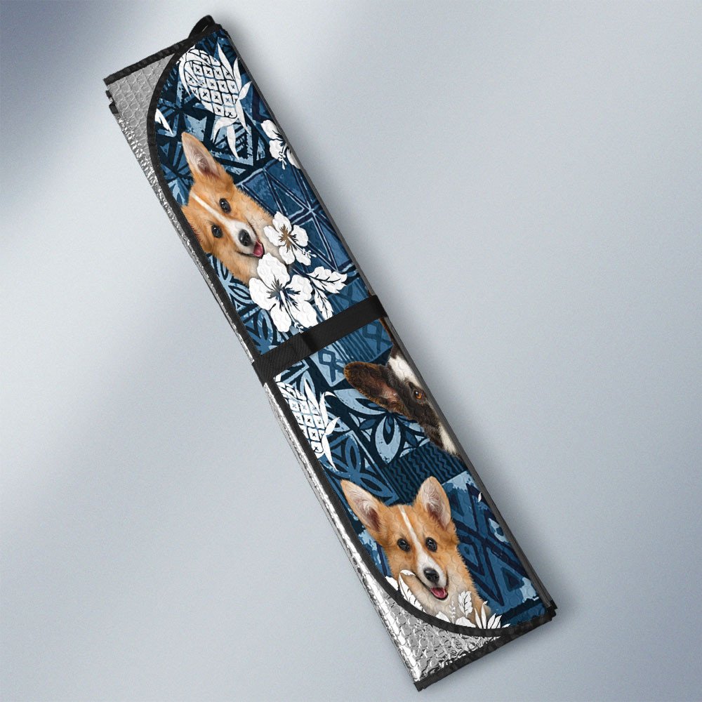 Pembroke Welsh Corgi-Tropical Pattern Coconut Pineapple  Car Sun Shade Cover Auto Windshield