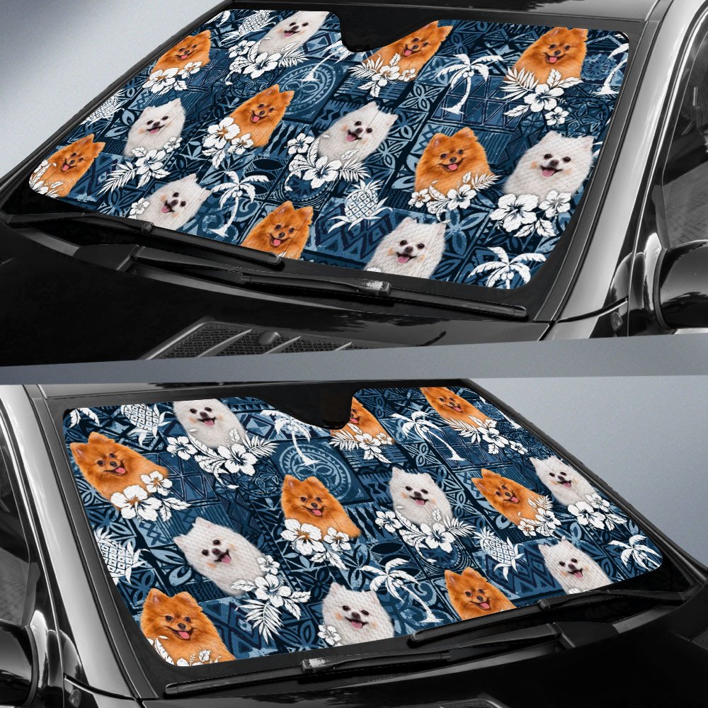 Pomeranian-Tropical Pattern Coconut Pineapple  Car Sun Shade Cover Auto Windshield