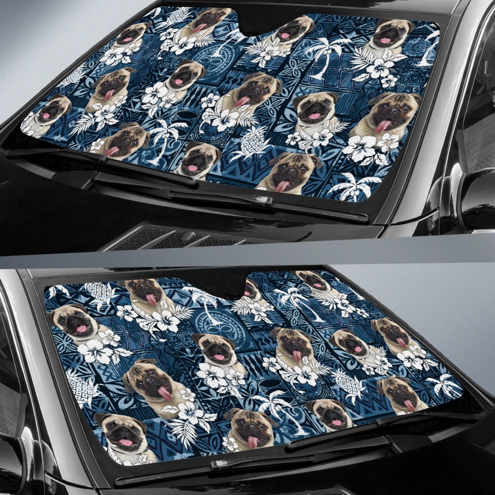 Pug-Tropical Pattern Coconut Pineapple  Car Sun Shade Cover Auto Windshield