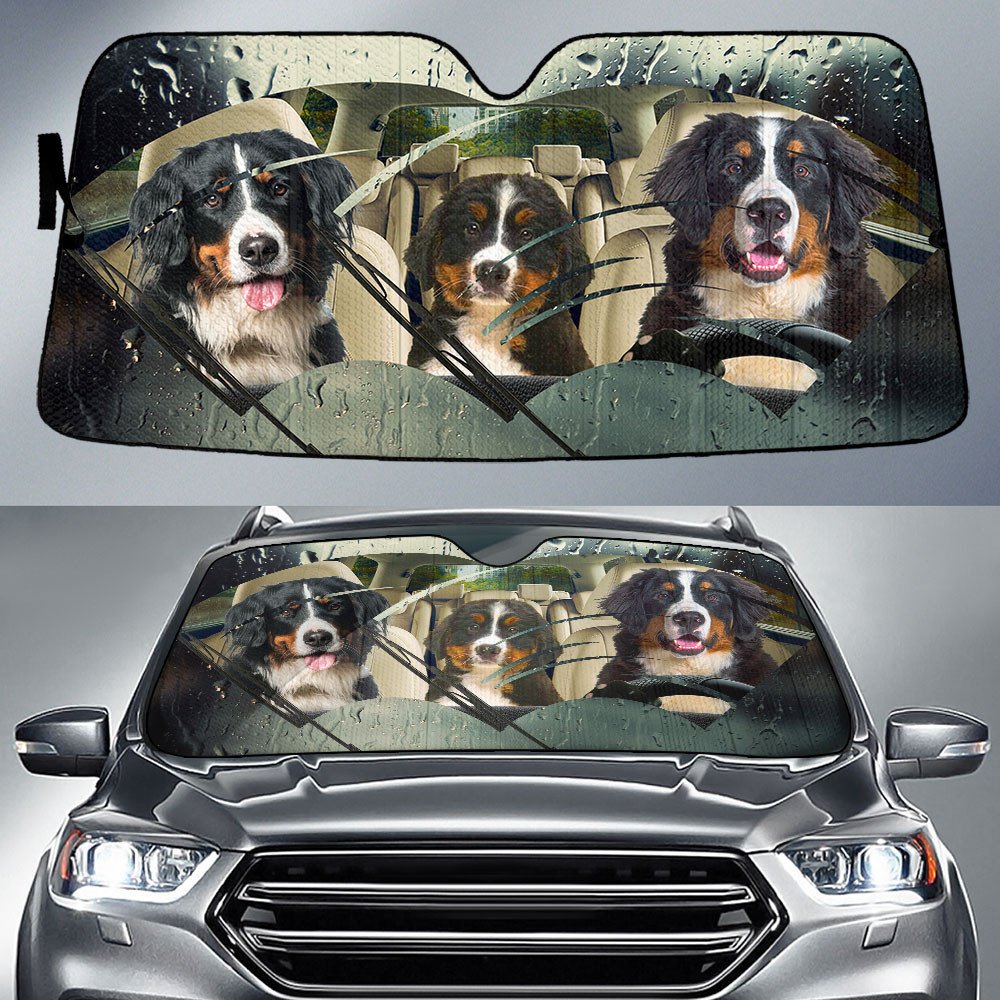 Bernese Mountain Dog-Rainy Driving Car Sun Shade Cover Auto Windshield