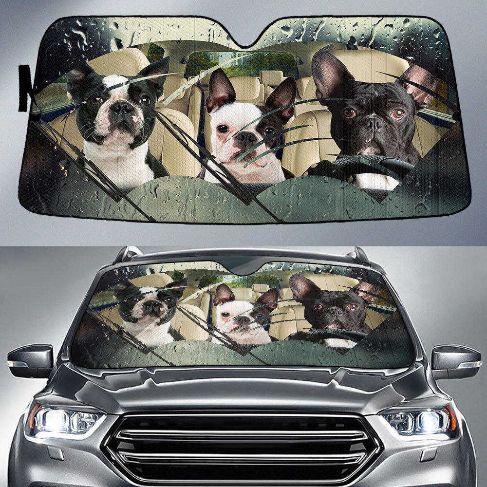 Boston Terrier-Rainy Driving Car Sun Shade Cover Auto Windshield